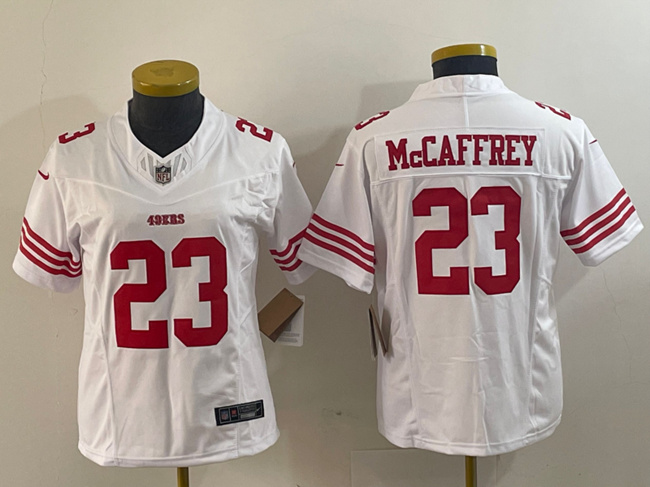 Women's San Francisco 49ers #23 Christian McCaffrey White 2023 F.U.S.E. Vapor Untouchable Football Stitched Jersey(Run Small)