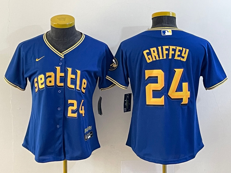 Women's Seattle Mariners #24 Ken Griffey Number Blue 2023 City Connect Cool Base Stitched Jersey1