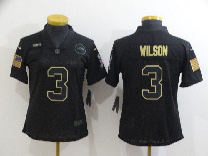 Women's Seattle Seahawks #3 Russell Wilson Black 2020 Salute To Service Stitched NFL Nike Limited Jersey