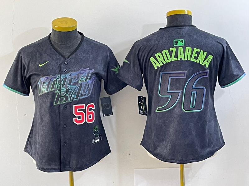 Women's Tampa Bay Rays #56 Randy Arozarena Number Charcoal 2024 City Connect Limited Stitched Jerseys