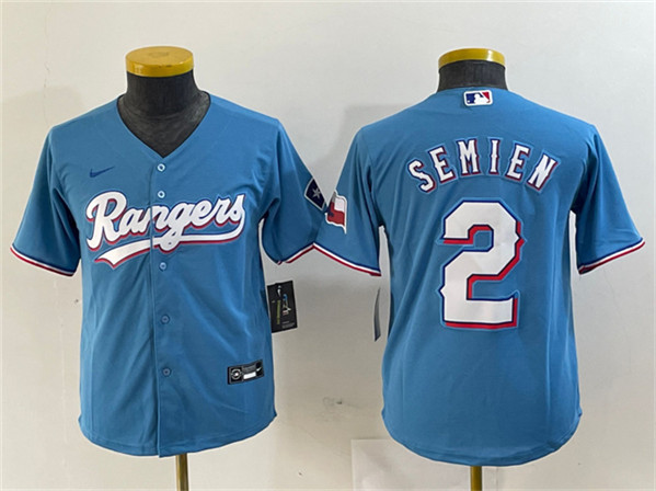 Women's Texas Rangers #2 Marcus Semien Blue With Patch Stitched Baseball Jersey(Run Small)