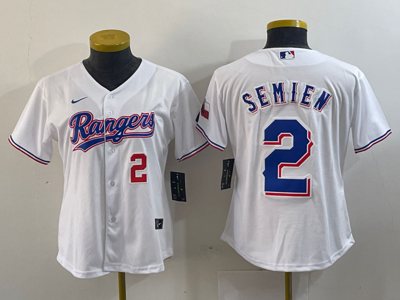 Women's Texas Rangers #2 Marcus Semien Number White 2024 Gold Collection Limited Cool Base Jersey