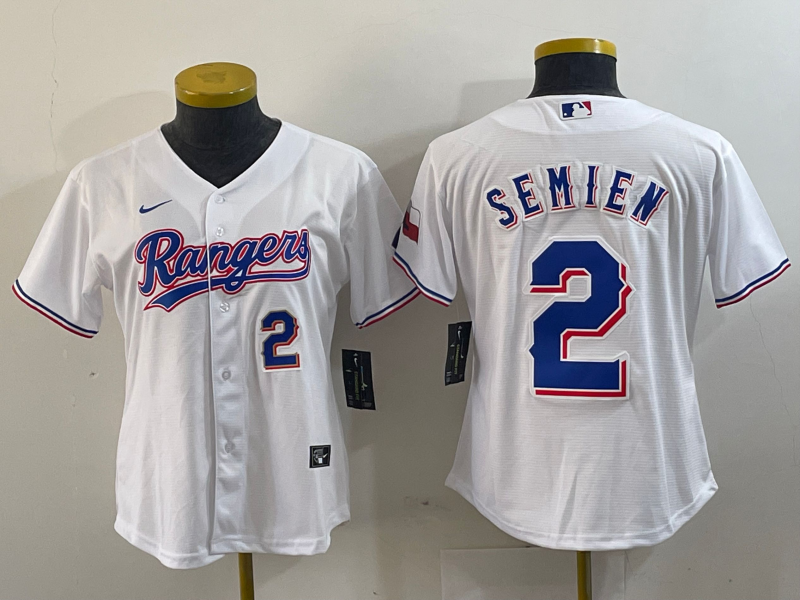 Women's Texas Rangers #2 Marcus Semien Number White 2024 Gold Collection Limited Cool Base Jerseys