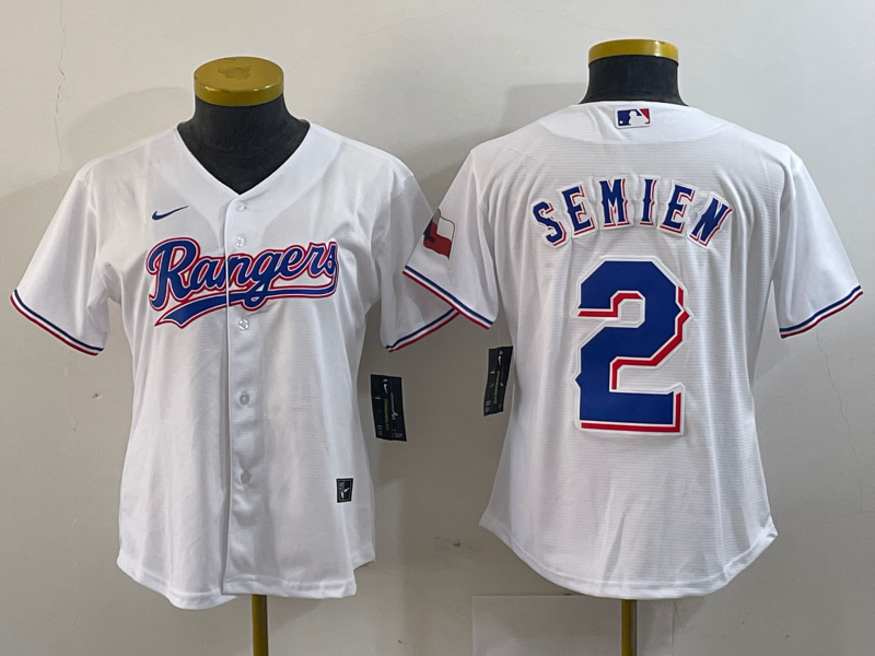 Women's Texas Rangers #2 Marcus Semien White 2024 Gold Collection Limited Cool Base Jersey