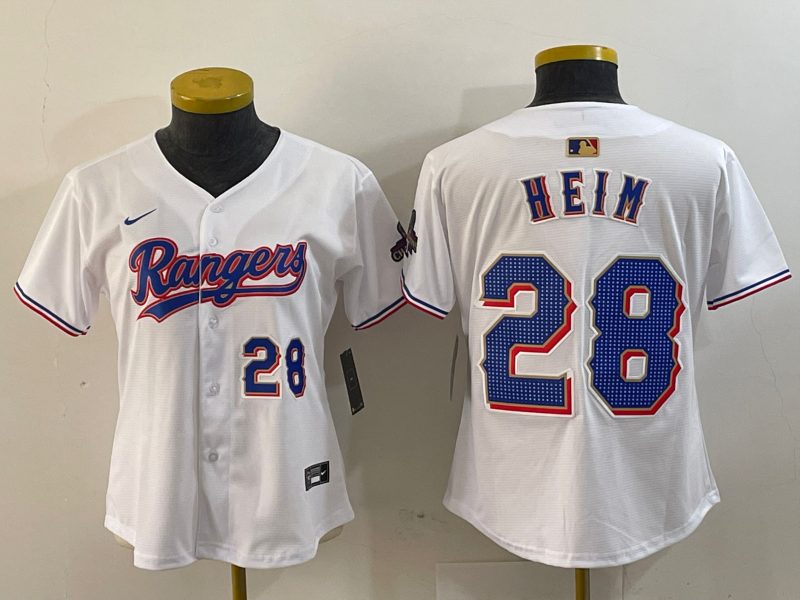 Women's Texas Rangers #28 Jonah Heim Number White 2024 Gold Collection Limited Cool Base Jersey