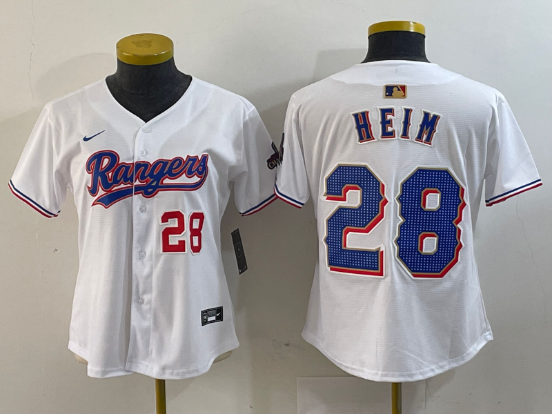 Women's Texas Rangers #28 Jonah Heim Number White 2024 Gold Collection Limited Cool Base Jerseys