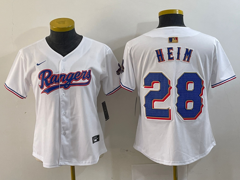Women's Texas Rangers #28 Jonah Heim White 2024 Gold Collection Limited Cool Base Jersey