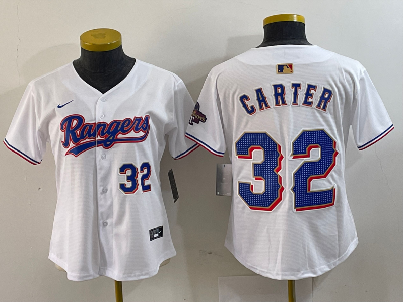 Women's Texas Rangers #32 Evan Carter Number White 2024 Gold Collection Limited Cool Base Jersey