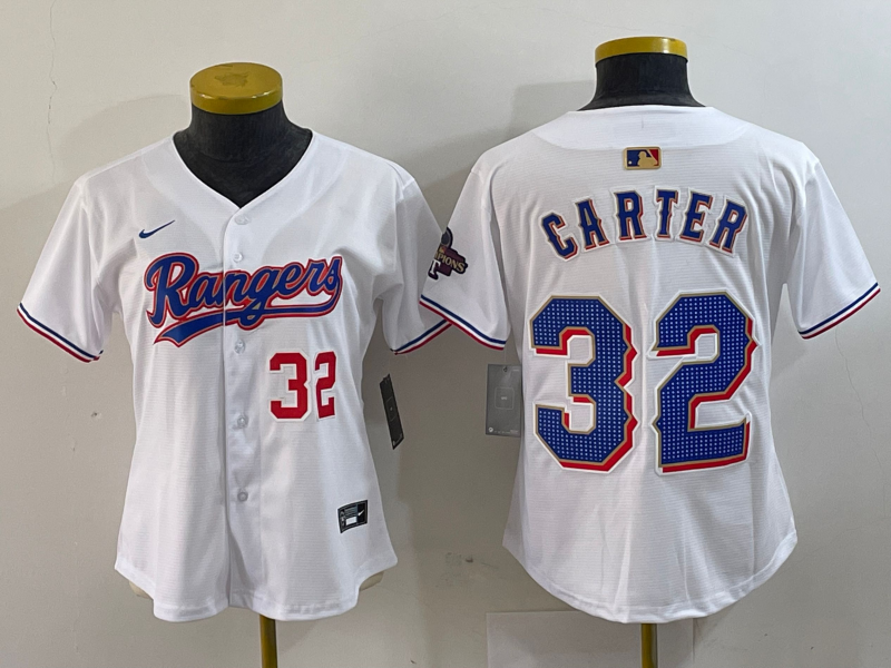 Women's Texas Rangers #32 Evan Carter Number White 2024 Gold Collection Limited Cool Base Jerseys