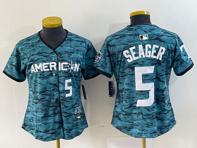Women's Texas Rangers #5 Corey Seager Number Teal 2023 All Star Stitched Baseball Jersey