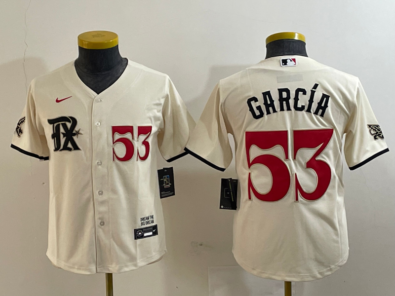 Women's Texas Rangers #53 Adolis Garcia Number Cream 2023 City Connect Cool Base Stitched Jersey