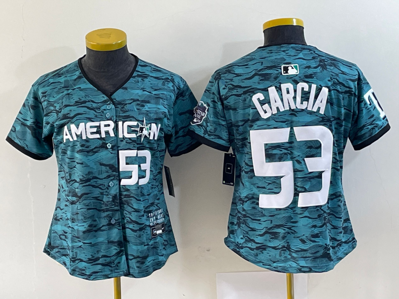 Women's Texas Rangers #53 Adolis Garcia Number Teal 2023 All Star Stitched Baseball Jersey