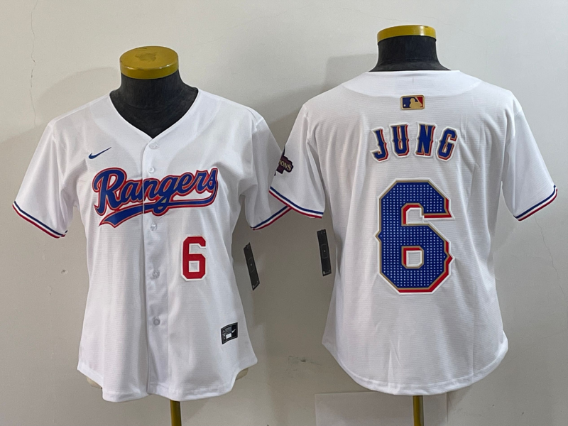 Women's Texas Rangers #6 Josh Jung Number White 2024 Gold Collection Limited Cool Base Jersey