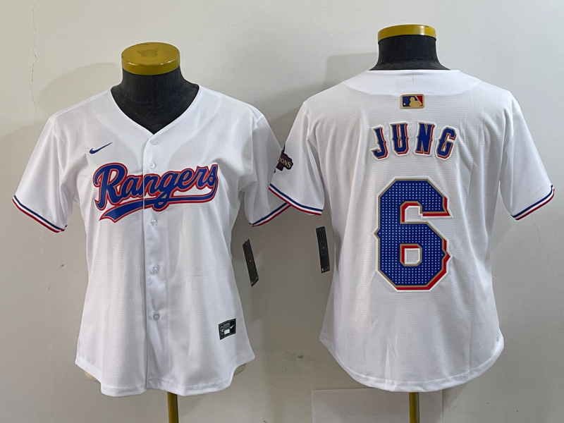 Women's Texas Rangers #6 Josh Jung White 2024 Gold Collection Limited Cool Base Jersey