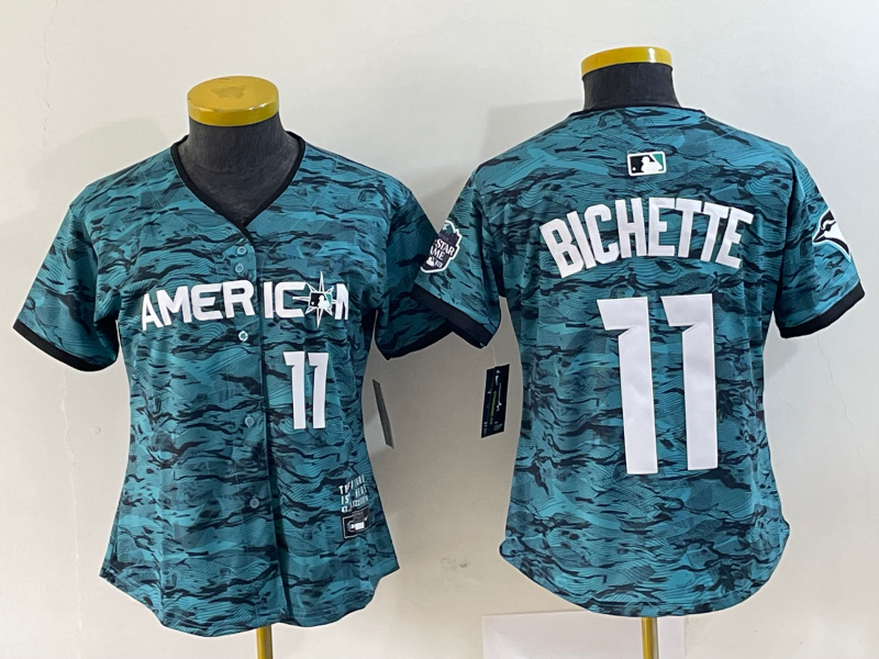 Women's Toronto Blue Jays #11 Bo Bichette Number Teal 2023 All Star Cool Base Stitched Jersey
