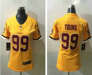 Women's Washington Redskins #99 Chase Young Gold 2020 Color Rush Stitched NFL Nike Limited Jersey