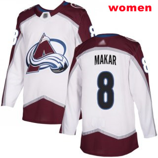 Women Adidas Colorado Avalanche #8 Cale Makar White Road Authentic Stitched NHL jersey