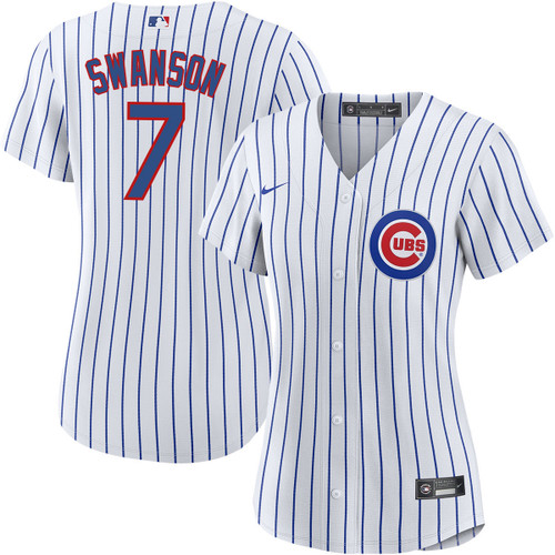 Women Dansby Swanson Chicago Cubs #7 Home white striple Jersey by NIKE?