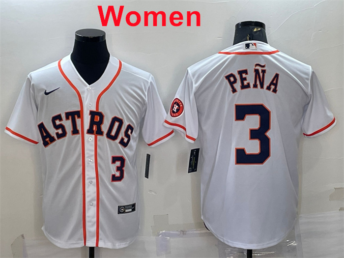 Women Houston Astros #3 Jeremy Pena White With Patch Cool Base Stitched Jersey