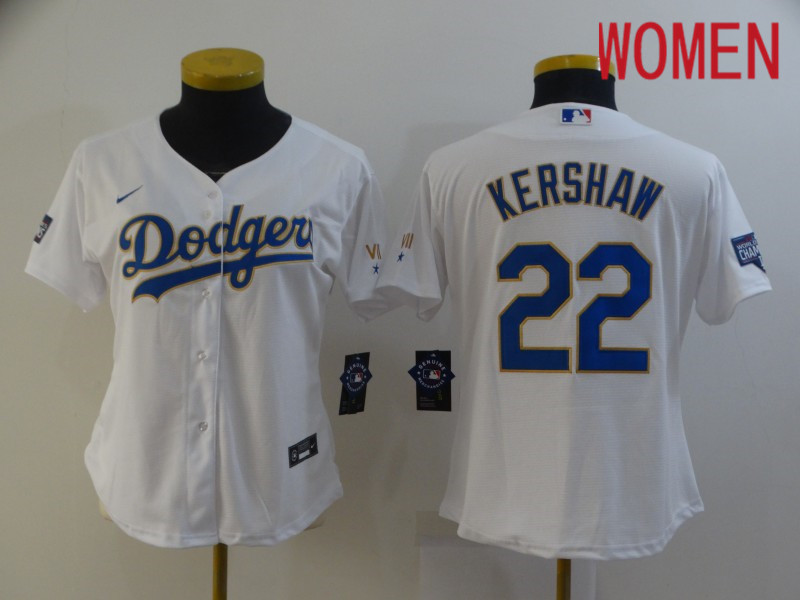 Women Los Angeles Dodgers 22 Kershaw White Game 2021 Nike MLB Jerseys