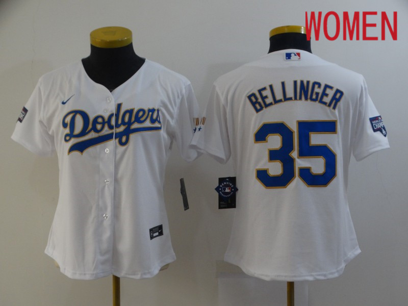 Women Los Angeles Dodgers 35 Bellinger White Game 2021 Nike MLB Jerseys