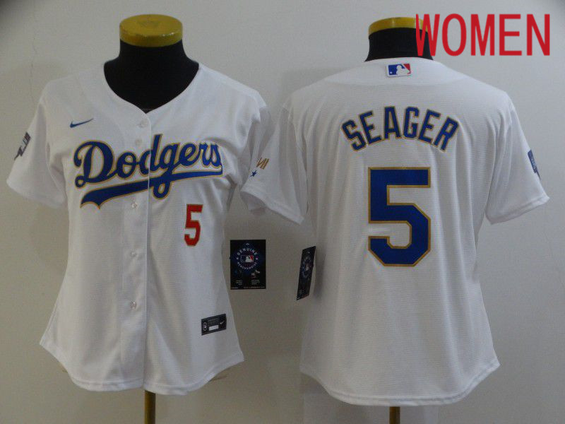 Women Los Angeles Dodgers 5 Seager White Game 2021 Nike MLB Jerseys