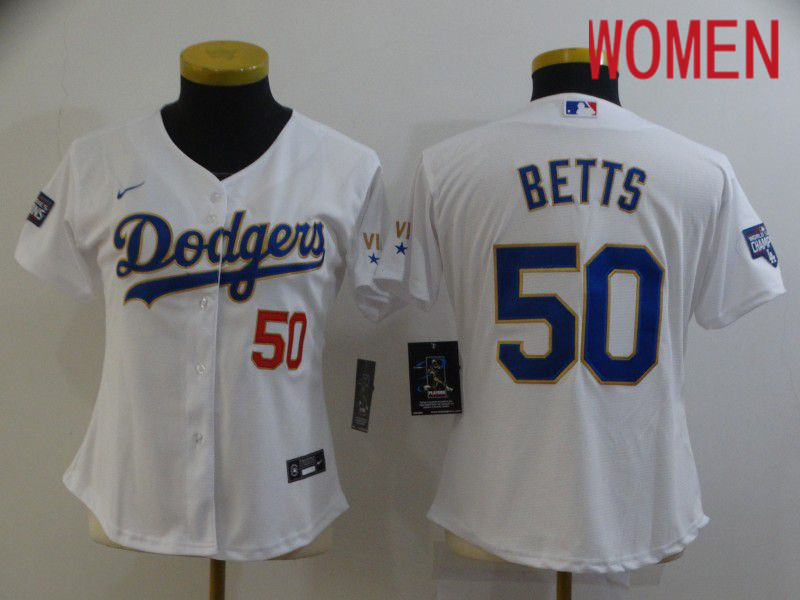 Women Los Angeles Dodgers 50 Betts White Game 2021 Nike MLB Jersey