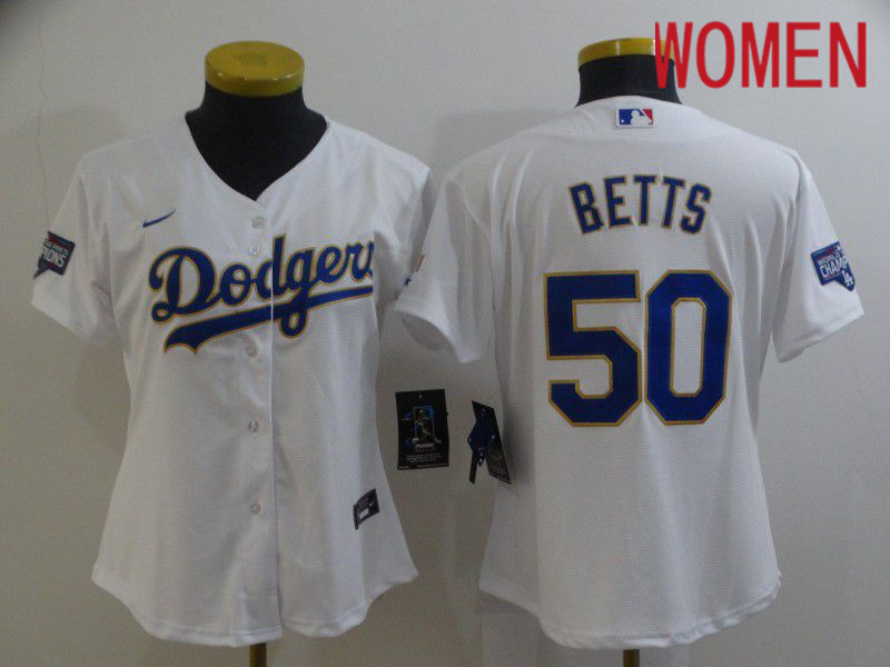 Women Los Angeles Dodgers 50 Betts White Game 2021 Nike MLB Jerseys