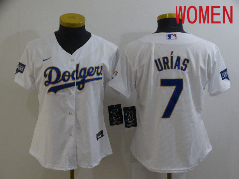 Women Los Angeles Dodgers 7 Urias White Game 2021 Nike MLB Jerseys