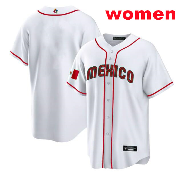 Women Mexico Blank White Nike 2023 World Baseball Classic Jerseys