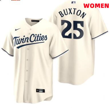 Women Minnesota Twins #25 Byron Buxton 2023 Cream Cool Base Stitched Jersey