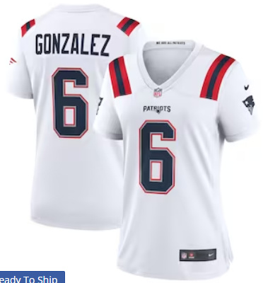 Women New England Patriots #6 Christian Gonzalez White Vapor Limited Jersey