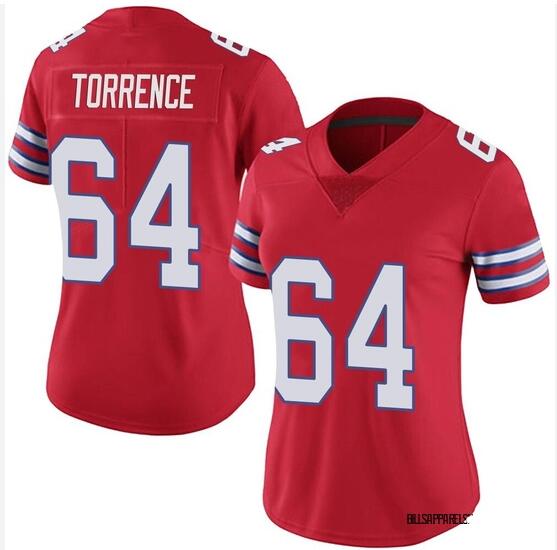 Women Nike Buffalo Bills #64 O'Cyrus Torrence Limited Red Color Rush Vapor Untouchable Jersey