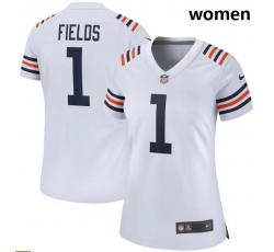 Women Nike Chicago Bears #1 Justin Fields White 2021 NFL Draft First Round Pick Alternate Classic Game Jersey