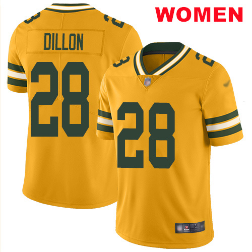 Women Nike Packers #28 A.J. Dillon Gold Stitched NFL Limited Inverted Legend Jersey