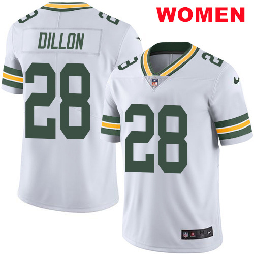 Women Nike Packers #28 A.J. Dillon White  Stitched NFL Vapor Untouchable Limited Jersey