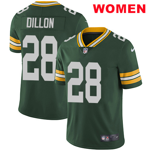 Women Nike Packers #28 AJ Dillon Green Team Color Stitched NFL Vapor Untouchable Limited Jersey