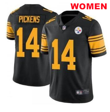 Women Nike Steelers #14 George Pickens Black Color Rush Limited Jersey