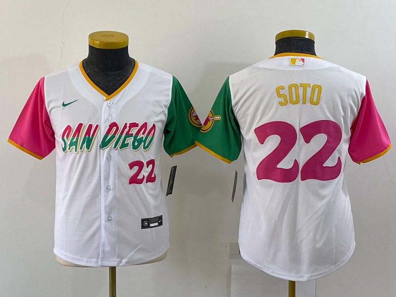 Women San Diego Padres #22 Juan Soto Number White 2022 City Connect Cool Base Stitched Jersey