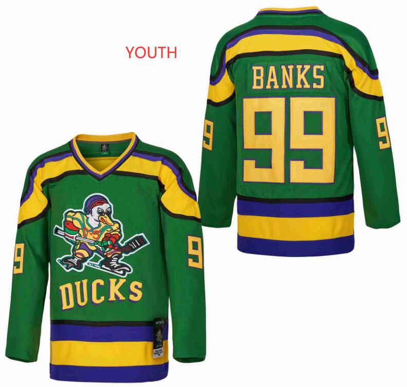 YOUTH 99# Adam Banks The Mighty Ducks Authentic Movie in Green Jersey