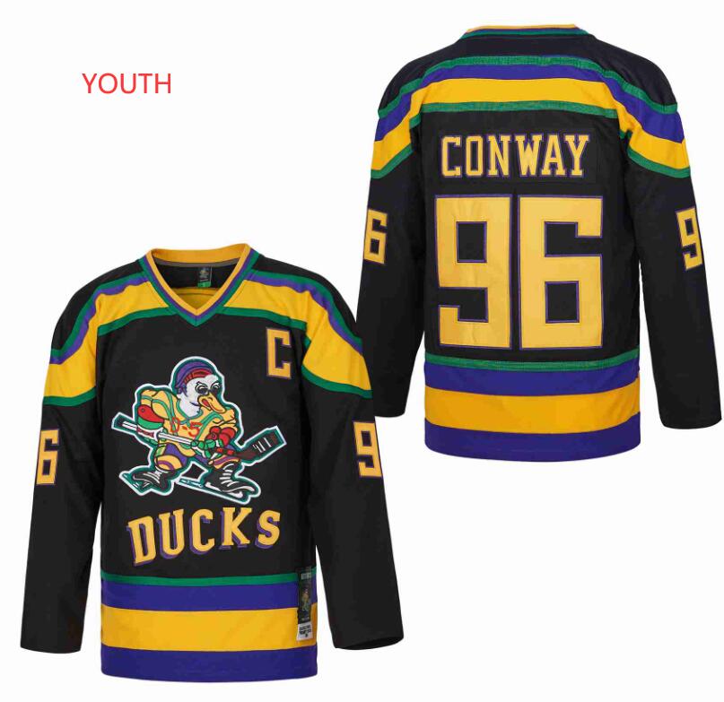 YOUTH 96# Charlie Conway The Mighty Ducks Authentic Movie in Black Jersey