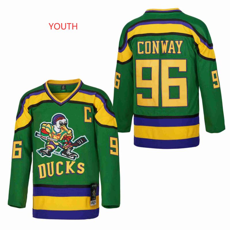 YOUTH 96# Charlie Conway The Mighty Ducks Authentic Movie in Green Jersey
