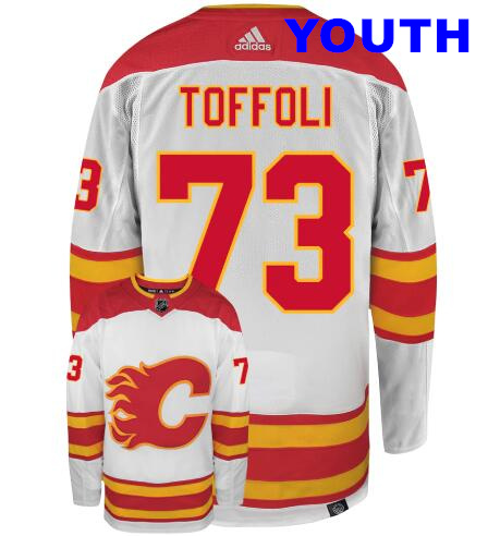 YOUTH CALGARY FLAMES #73 TYLER TOFFOLI ADIDAS WHITE PRIMEGREEN AUTHENTIC NHL HOCKEY JERSEY