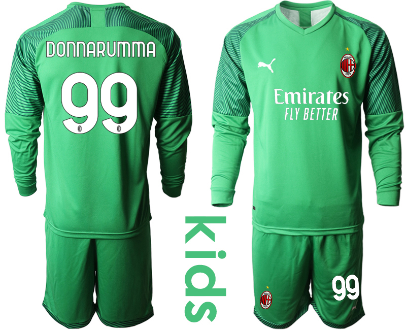 Youth 2020-21 AC Milan green goalkeeper 99# DONNARUMMA long sleeve soccer jerseys