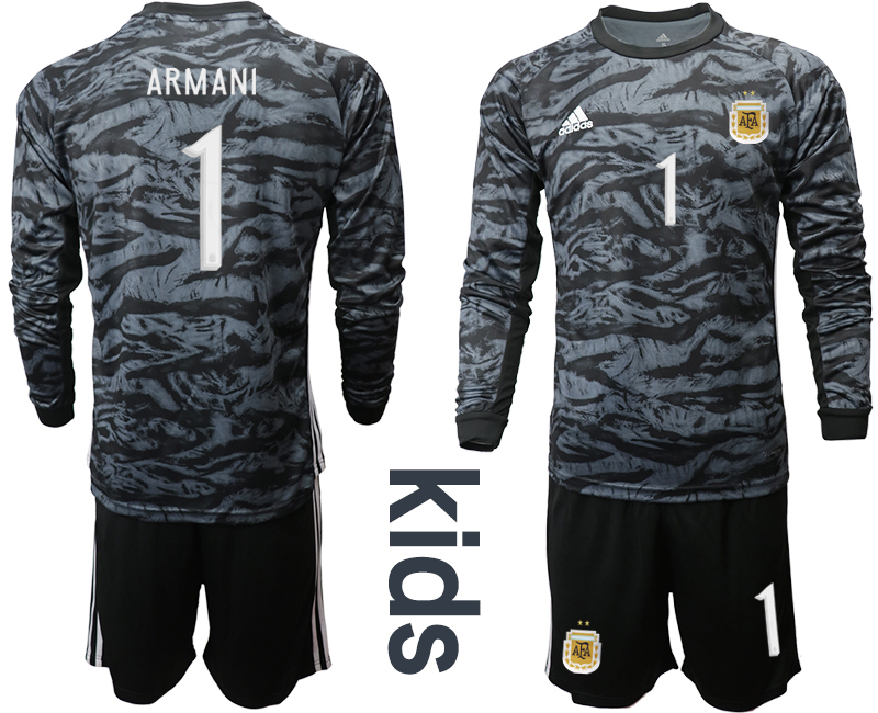 Youth 2020-21 Argentina black goalkeeper 1# ARMANI long sleeve soccer jerseys.