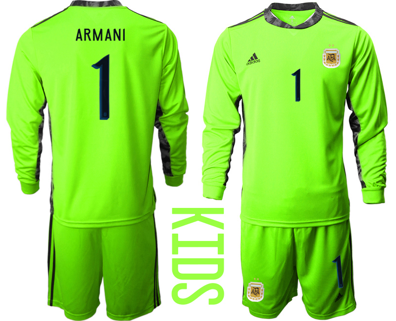 Youth 2020-21 Argentina fluorescent green goalkeeper 1# ARMANI long sleeve soccer jerseys