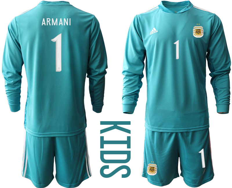 Youth 2020-21 Argentina lake blue goalkeeper 1# ARMANI long sleeve soccer jerseys