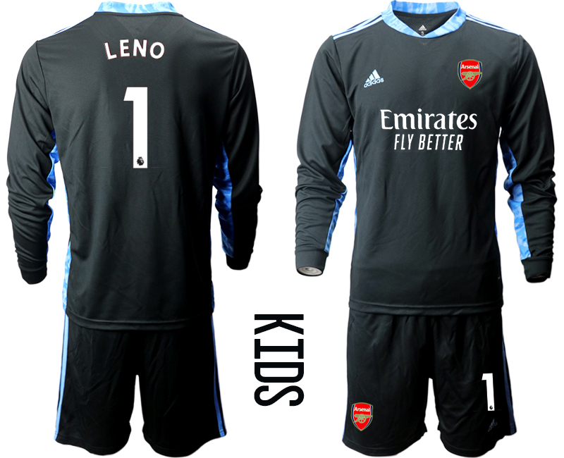 Youth 2020-21 Arsenal black goalkeeper 1# LENO long sleeve  soccer jerseys