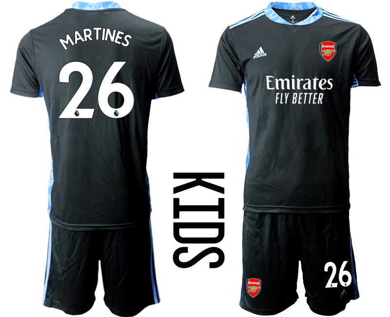 Youth 2020-21 Arsenal black goalkeeper 26# MARTINES  soccer jerseys