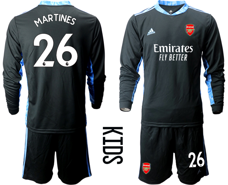 Youth 2020-21 Arsenal black goalkeeper 26# MARTINES long sleeve  soccer jerseys